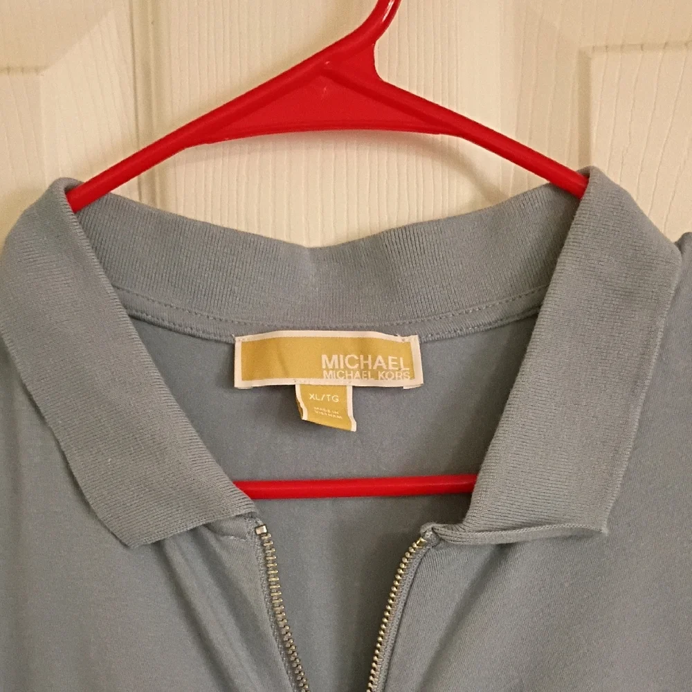 Michael Kors Light Blue Short Sleeve Polo Zip Top - Picture 4 of 6